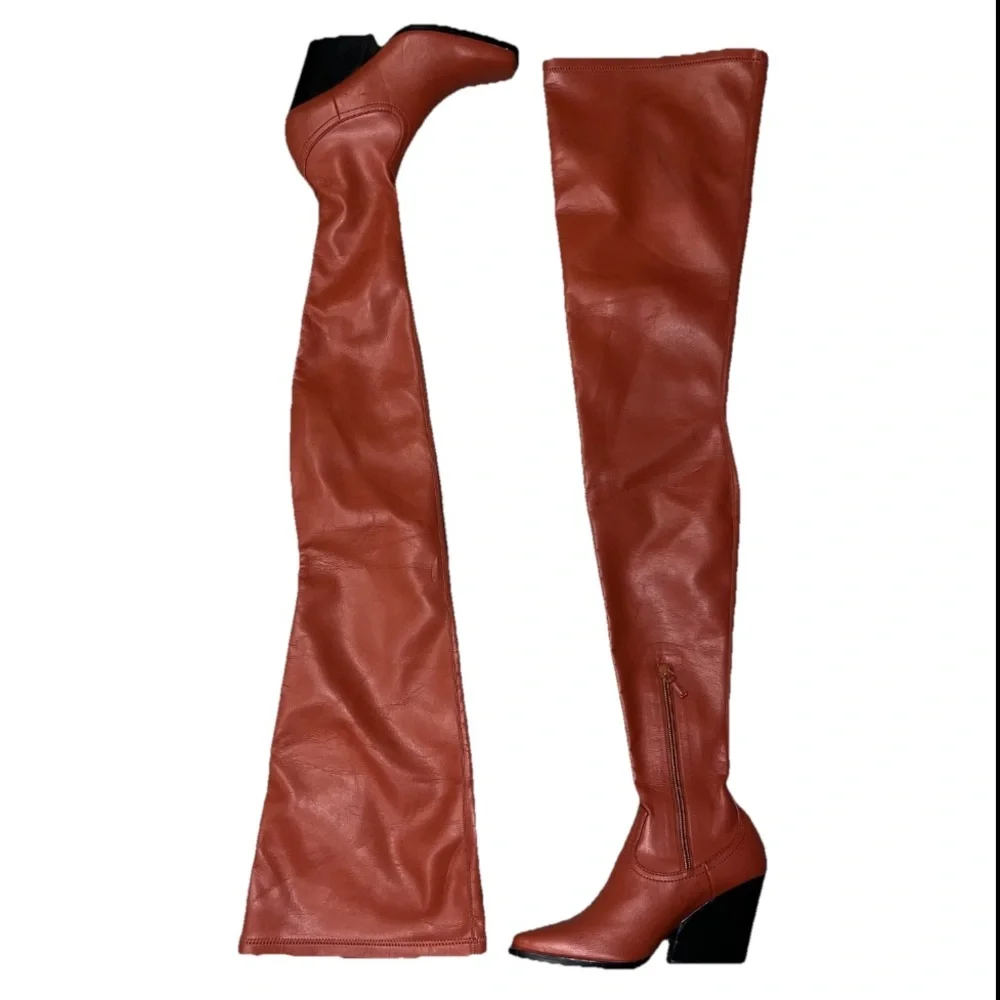 Stella McCartney Red Over Knee Boots Western Stretch Vegan Size 6 NWOB 🟠